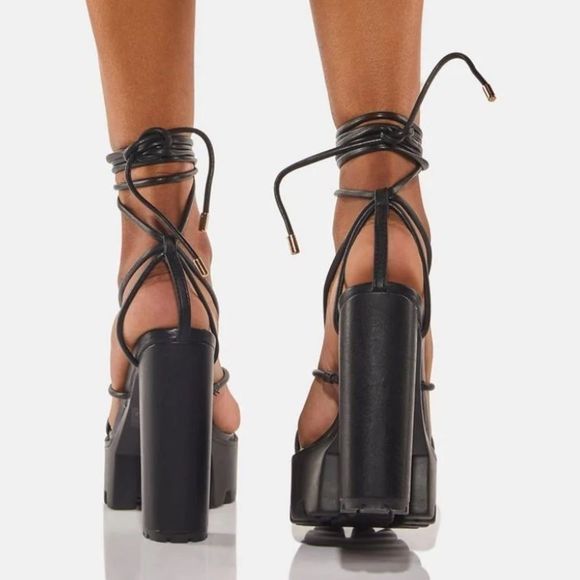 PUBLIC DESIRE | Y2K Chunky Strappy Platform Heels Sandals  Color Brown size 9 - Picture 2 of 12